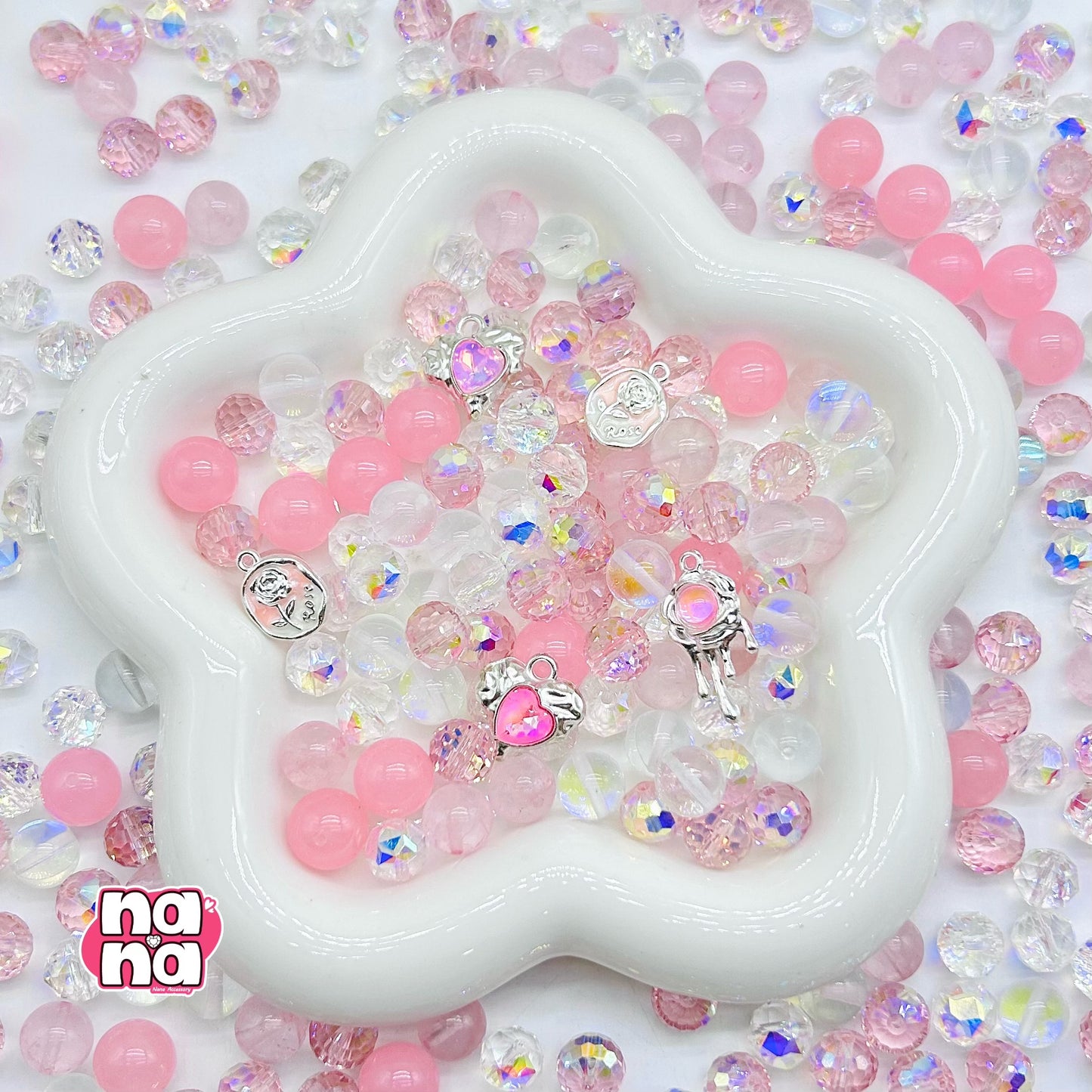 【Y880】シャボン玉 高品質クォーツ&ガラス&閃光ビーズ（10*10）