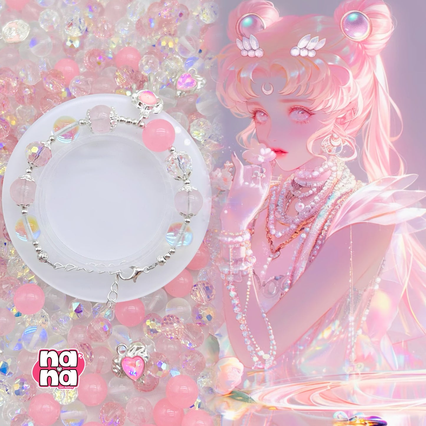 【Y880】シャボン玉 高品質クォーツ&ガラス&閃光ビーズ（10*10）