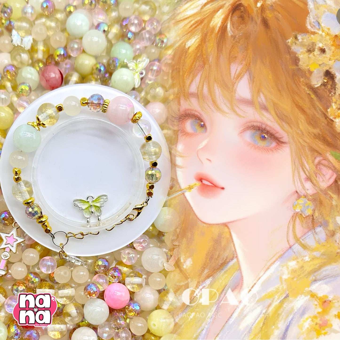 【Y892】笑顔を咲かせる魔法 高品質クォーツ&ガラス（10*10）