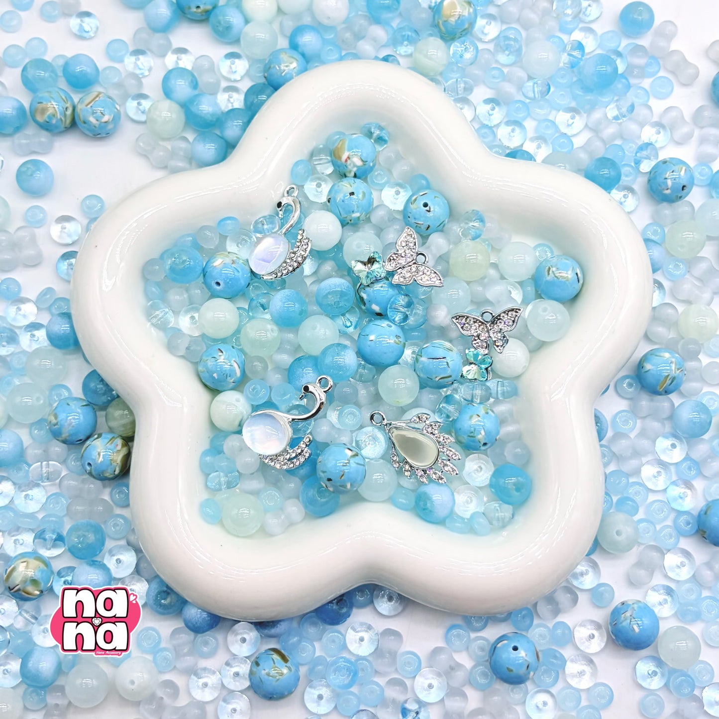 【Y1016】なみだのうみ  高品質クォーツ&ガラス&キャッツアイ（10*10）