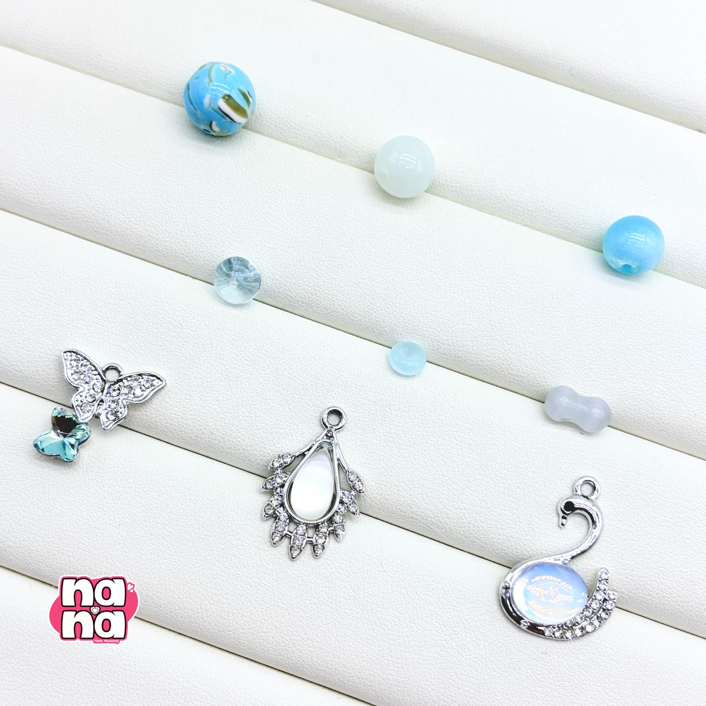 【Y1016】なみだのうみ  高品質クォーツ&ガラス&キャッツアイ（10*10）