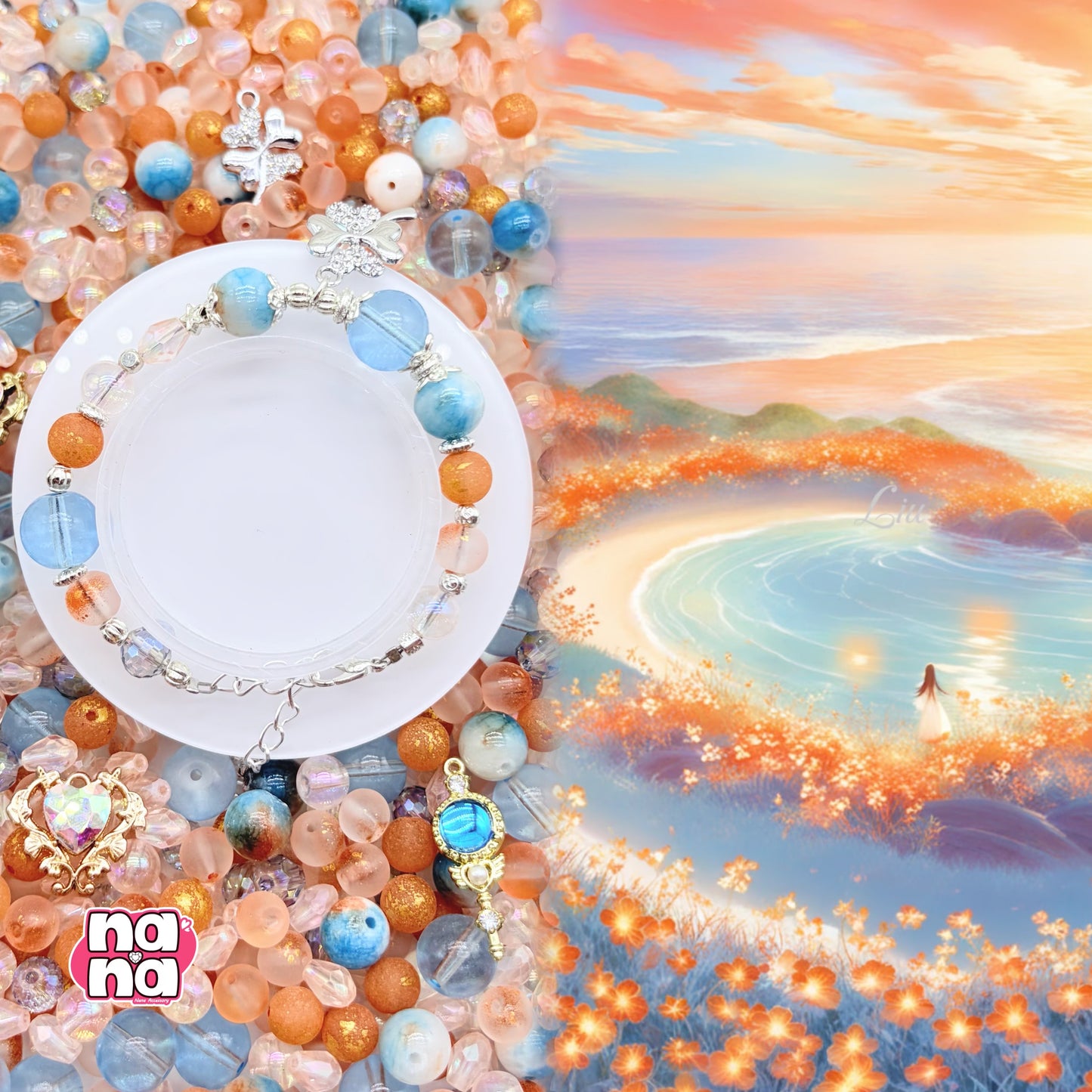 【A1181】いざ 手のなる方へと    高品質天然石XクリスタルXガラス（8+10+12）