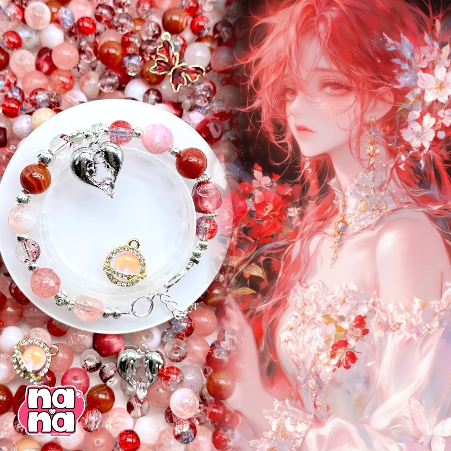 【Y1075】朱色なきみへ  高品質クォーツ&ガラス&樹脂（10*10）