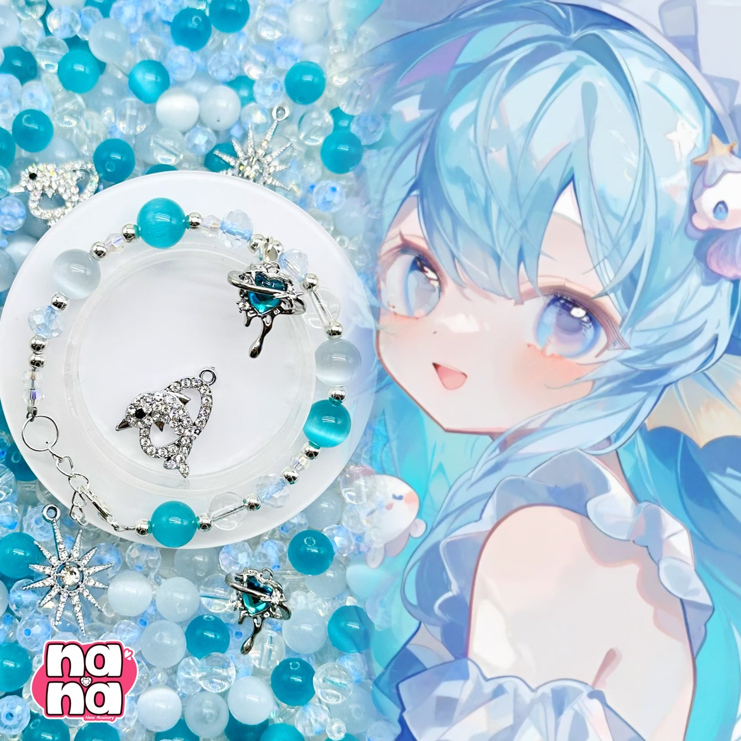 【Y1155】そらのかがみ  高品質キャッツアイ&ガラス（10*10）