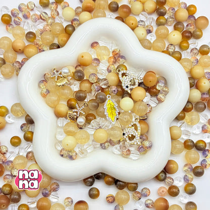 【Y1156】カフェモカ  高品質キャッツアイ&ガラス&菩提（10*10）