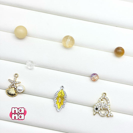 【Y1156】カフェモカ  高品質キャッツアイ&ガラス&菩提（10*10）