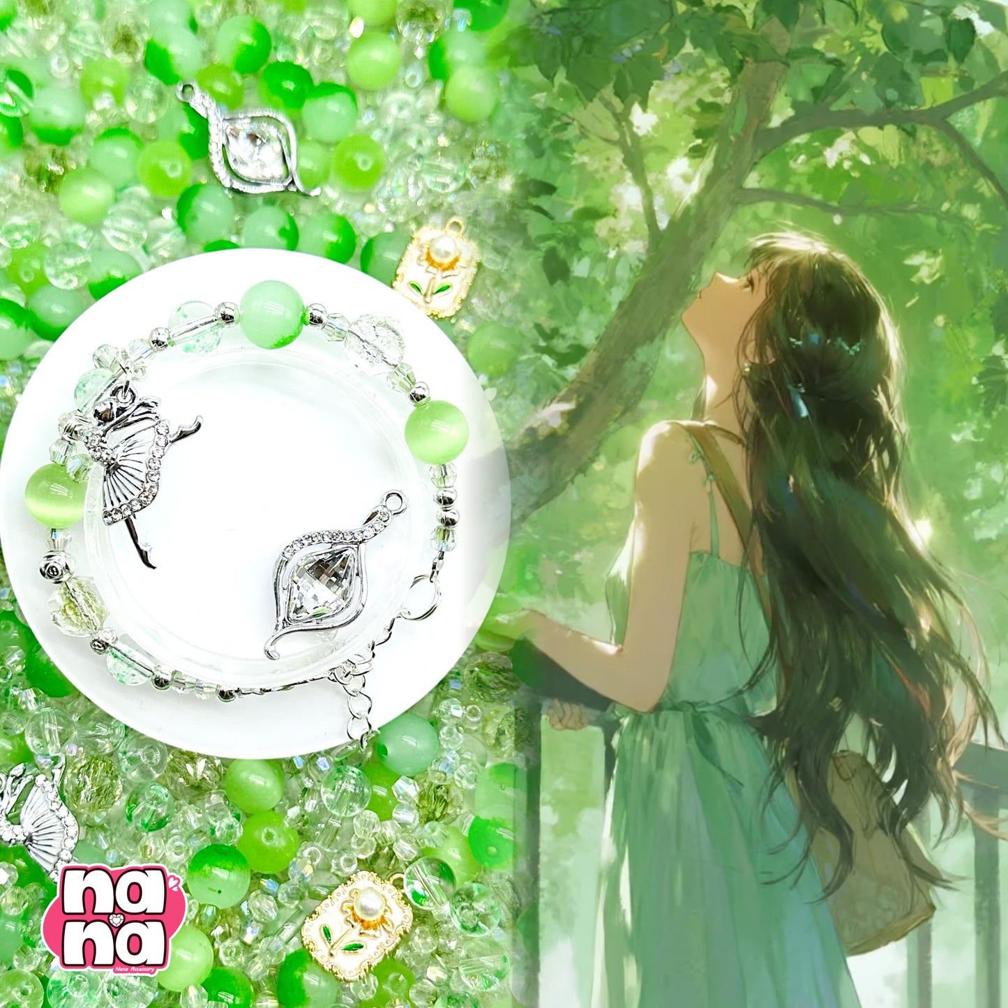 【Y1166】木漏れ日  高品質キャッツアイ&ガラス（10*10）